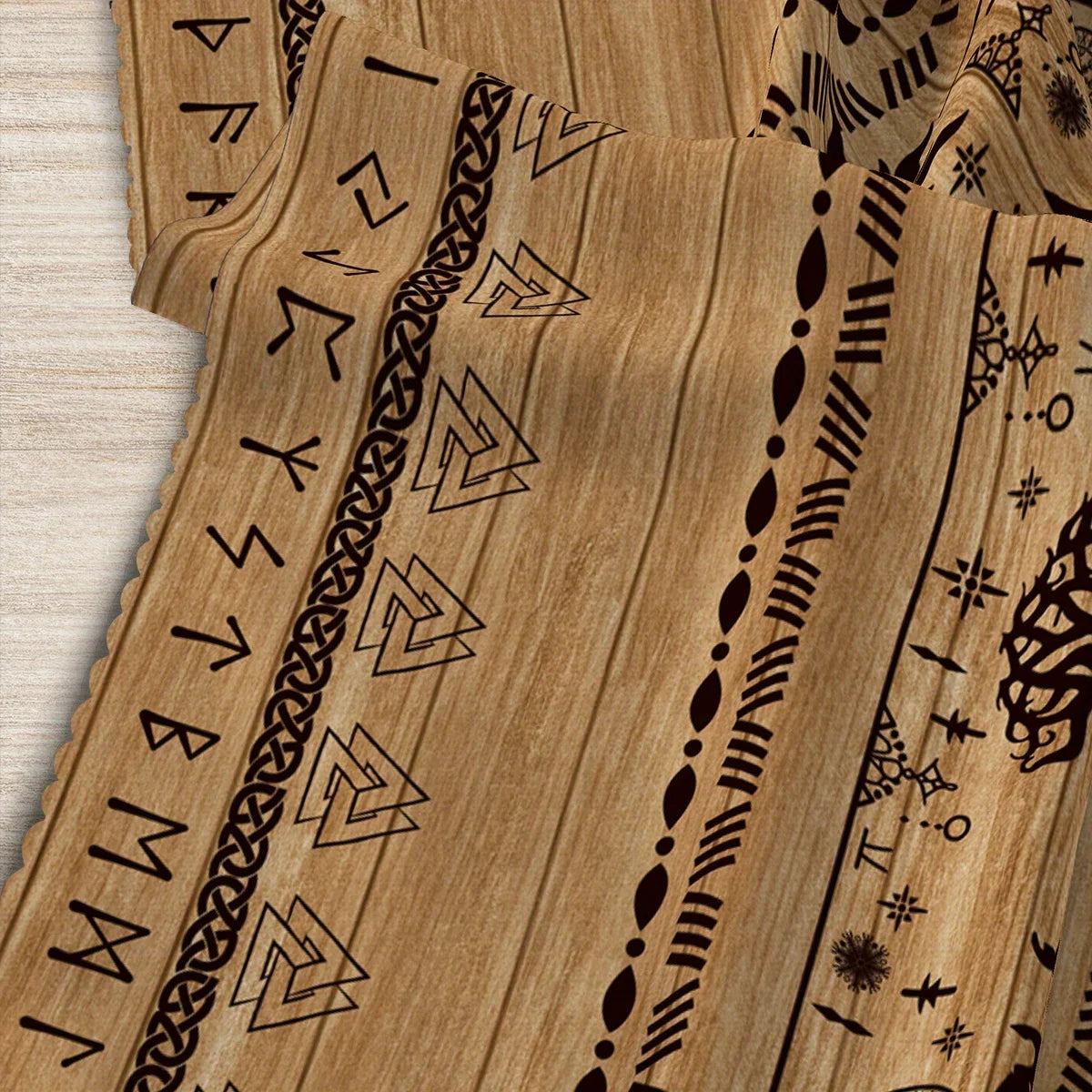 nappe viking arbre vie oiseaux runes beige noire moderne rectangle polyester réutilisable table cuisine