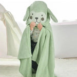 robe bain bébé douce oreilles lapin motif visage animal brodé pastel bleu rose confortable