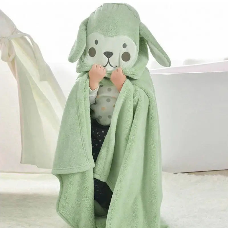 robe bain bébé douce oreilles lapin motif visage animal brodé pastel bleu rose confortable