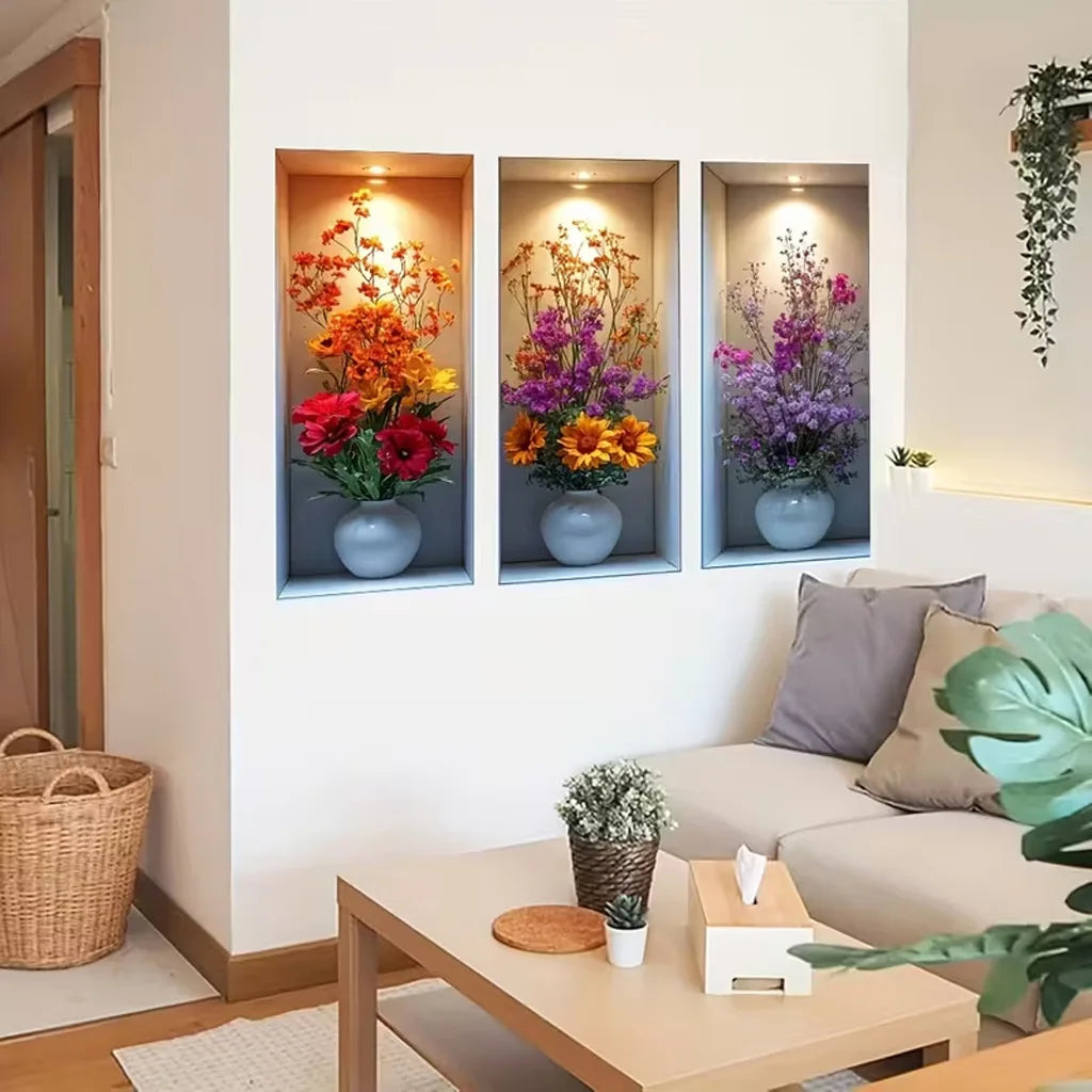 décoration murale moderne bouquet fleurs artificielles vase blanc salon chambre coucher