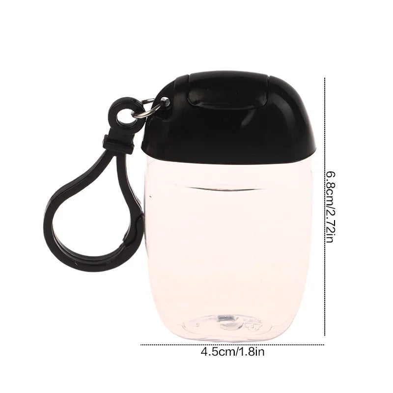 bouteilles rechargeables transparentes modernes couleurs variées anneaux boucles pratique mini désinfectant main cosmétique alcool
