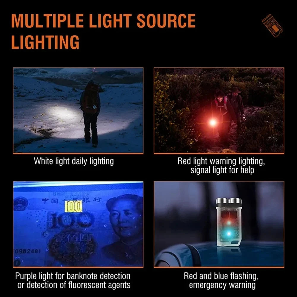 lampe torche rechargeable portable led porte clés compact moderne boutons commande noir transparent