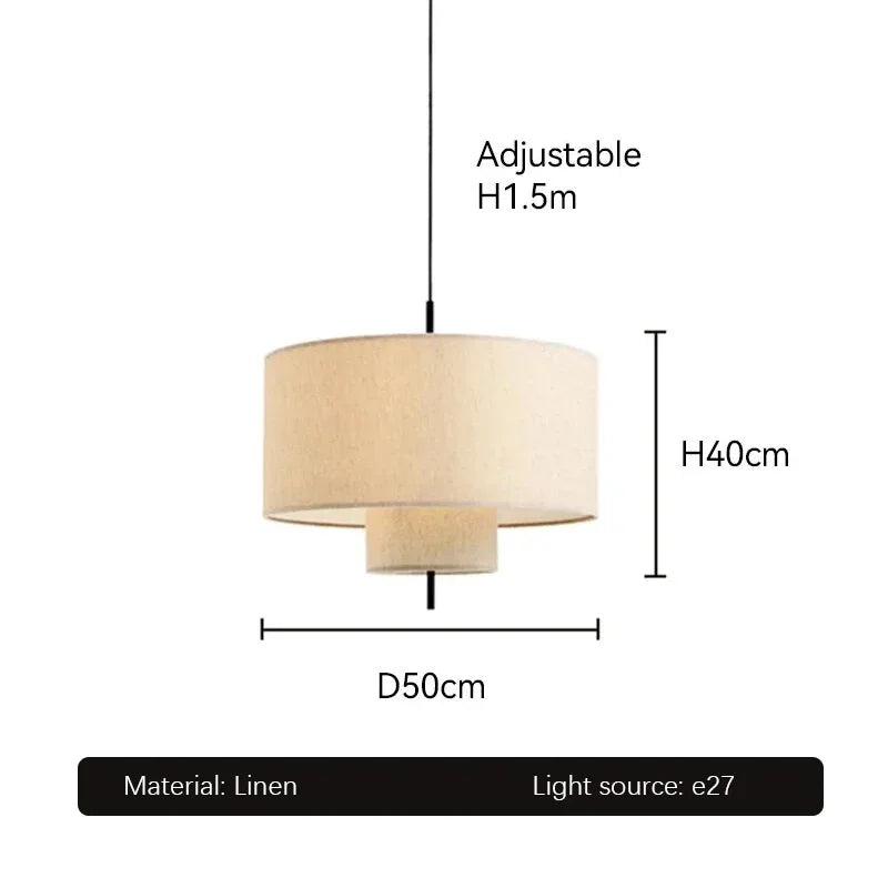 Suspension lumineuse moderne toile lin beige clair câble noir opaque chambre salon