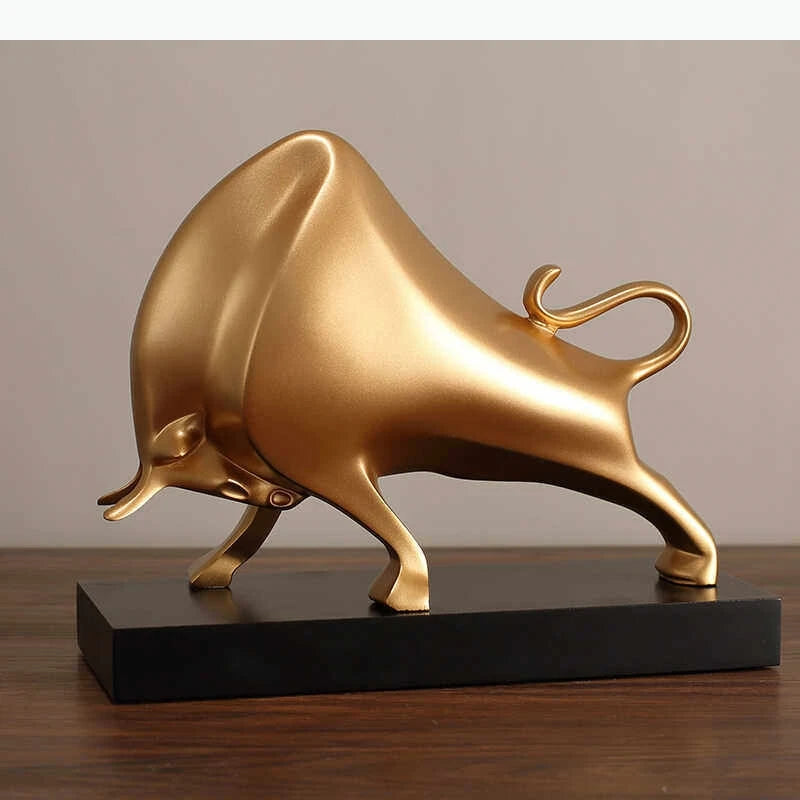 ornement résine taureau or noir décoration moderne sculpture animaux 20cm hauteur 24cm largeur 10cm