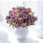 bouquet artificiel pivoine violettes blanches romantique intérieur mariage décoration maison fleurs soie classique