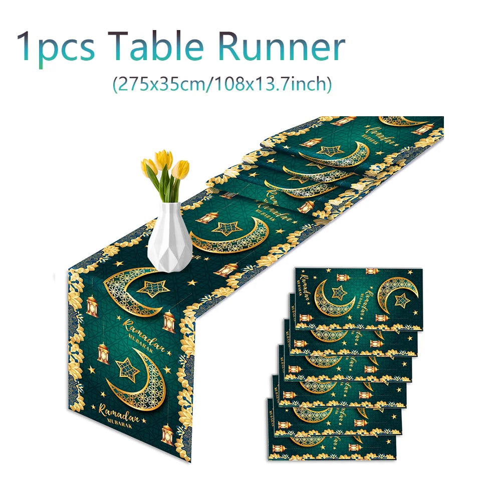 nappes chemins table motifs islamiques ramadan decoratives festives or bleu marine violet emeraude rouge