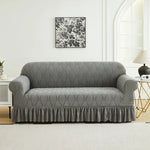 housse canapé gris clair jacquard motif feuilles stylisées élastique protection banc