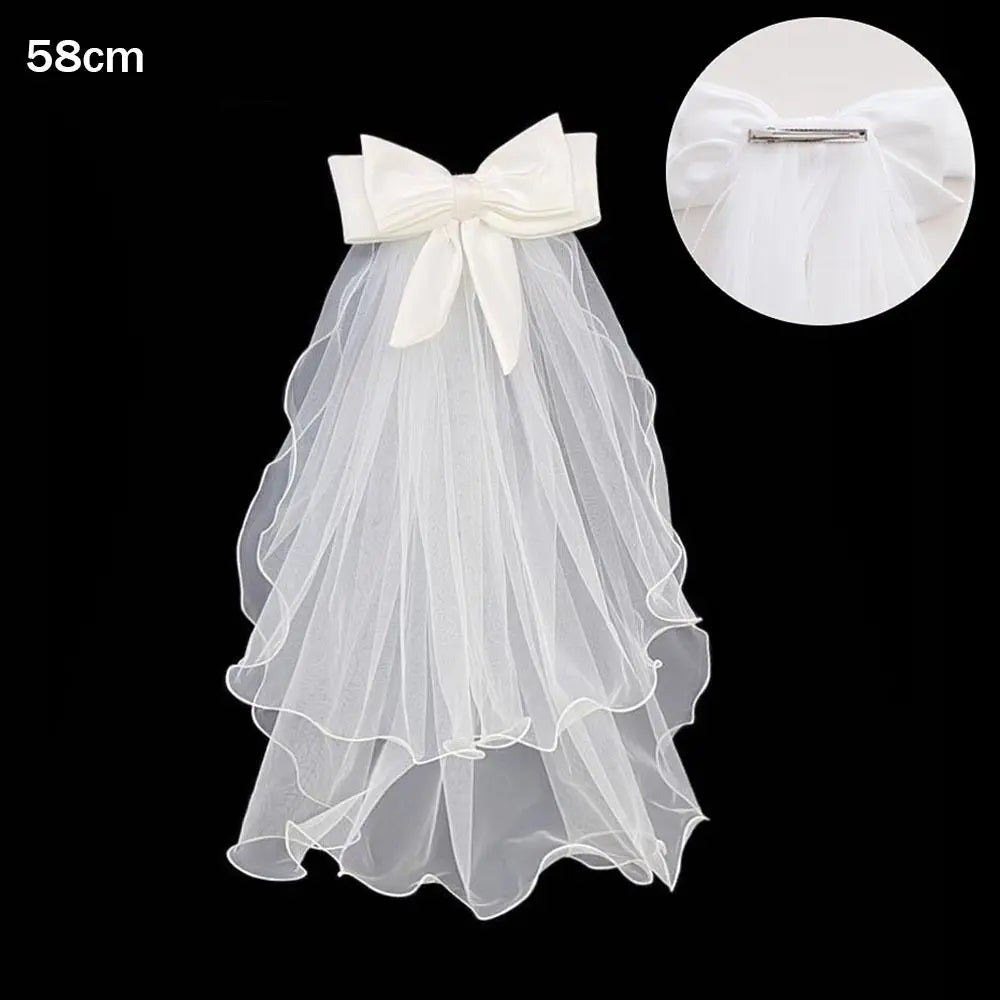 voile mariée blanc tulle fin noeuds satinés clips élégants classiques deux couches transparents
