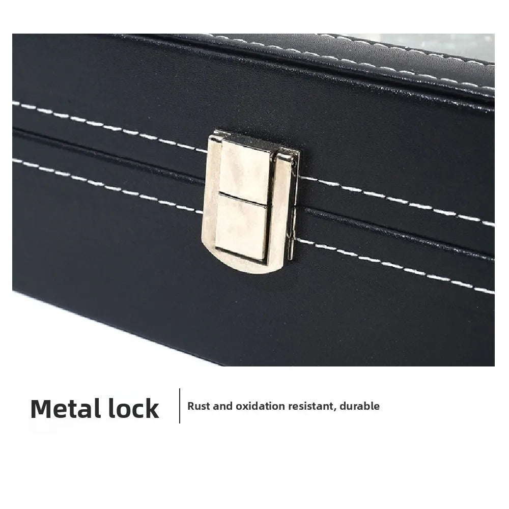 boîtes montres simili cuir noir classiques cadenas grilles variées rangement sécurisé