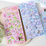 stickers pop seal oiseaux floraux nuages kawaii brillants adhésifs décoratifs enfants rose vert bleu