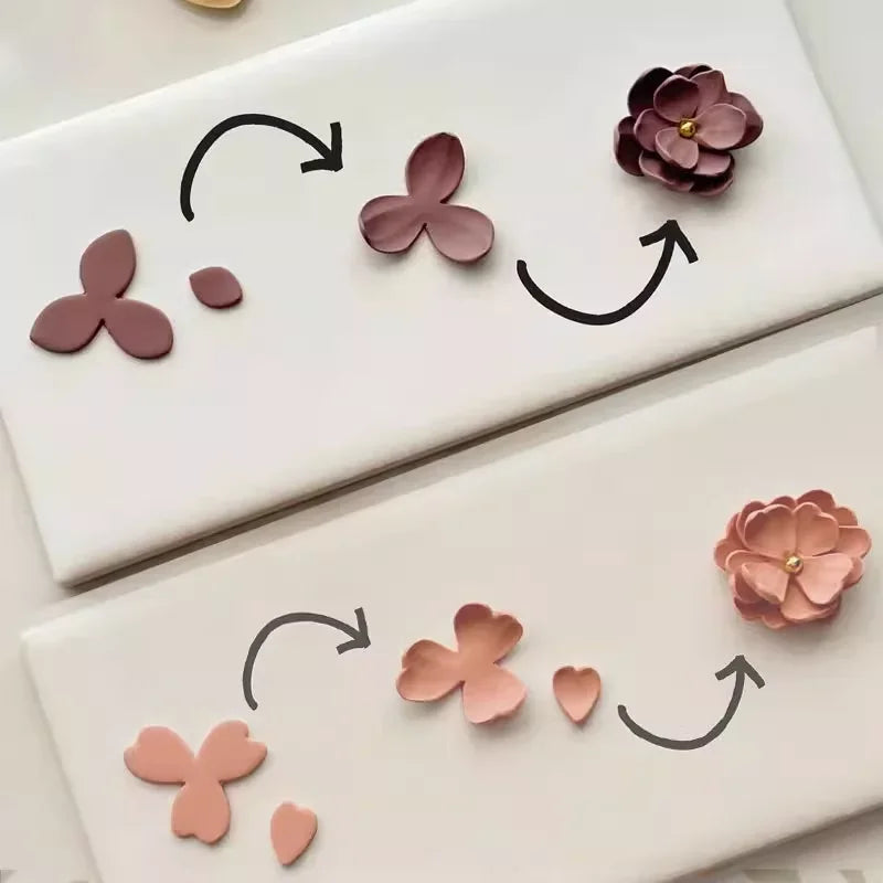 moules gâteau fleurs coeurs blanc rose violet jaune modernes formes différentes opaques pâte modeler
