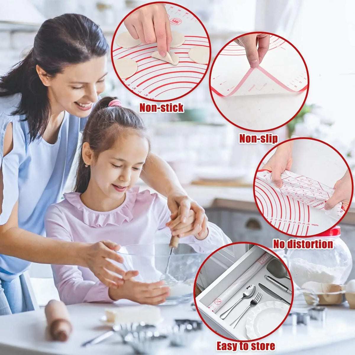 tapis rouleuse silicone blanc rouge cercles mesures cuisine pâtisserie antiadhésive moderne pratique ecofriendly