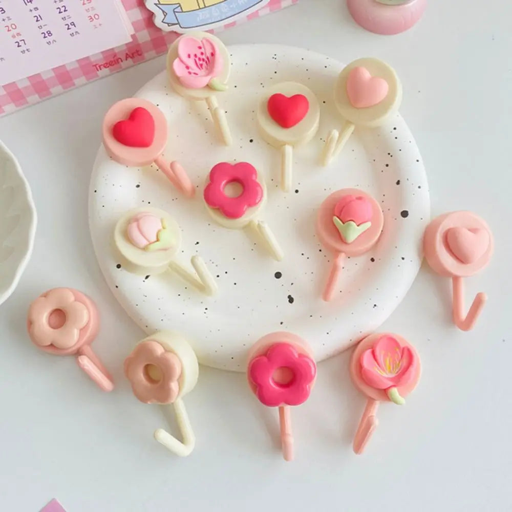 porte clés fleurs coeurs donuts rose blanc créatif mignon auto adhésif multifonctionnels