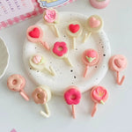 porte clés fleurs coeurs donuts rose blanc créatif mignon auto adhésif multifonctionnels