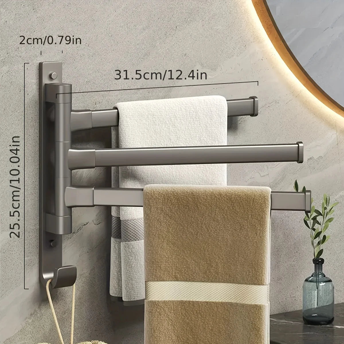 porte serviettes mural acier inoxydable gris moderne lisse pivotant salle bain pliable autoinstallation