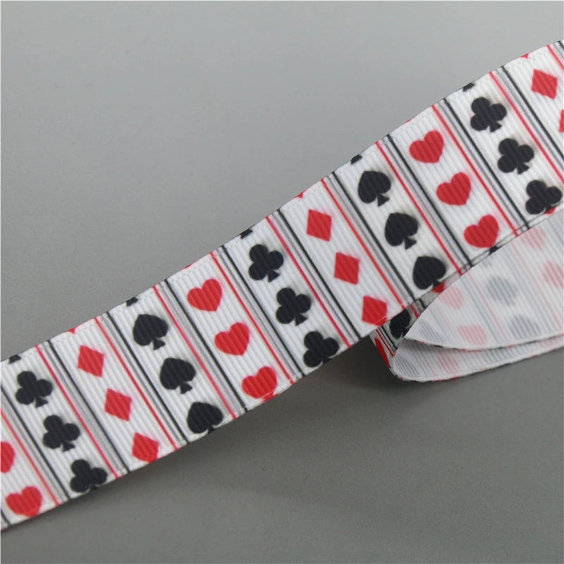 ruban gros grain motif cartes poker blanc rouge noir couture artisanat décoration
