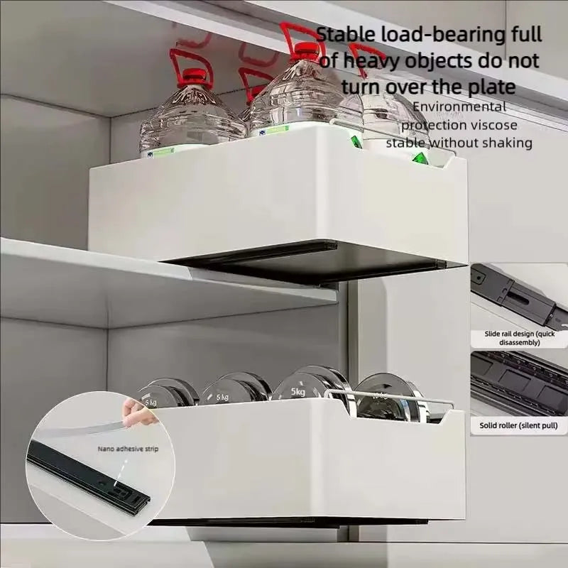organiseur rangement blanc moderne adhésif coulissant tiroirs grilles épices cuisine métal blanc opacité