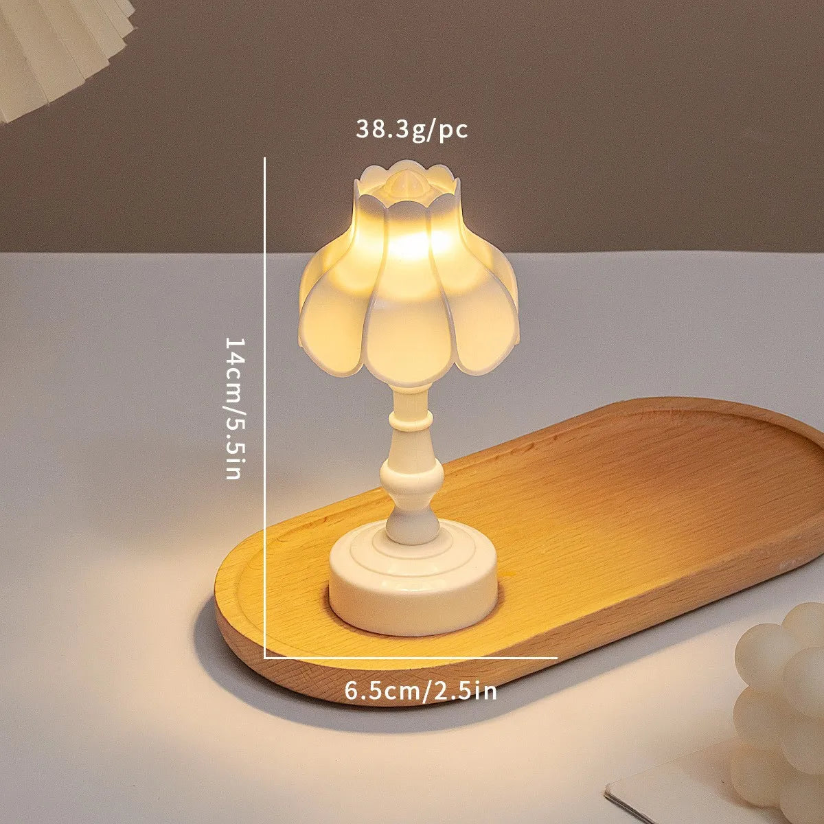 lampe table veilleuse fleur led blanc plissé classique adhésif interrupteur chambre coucher