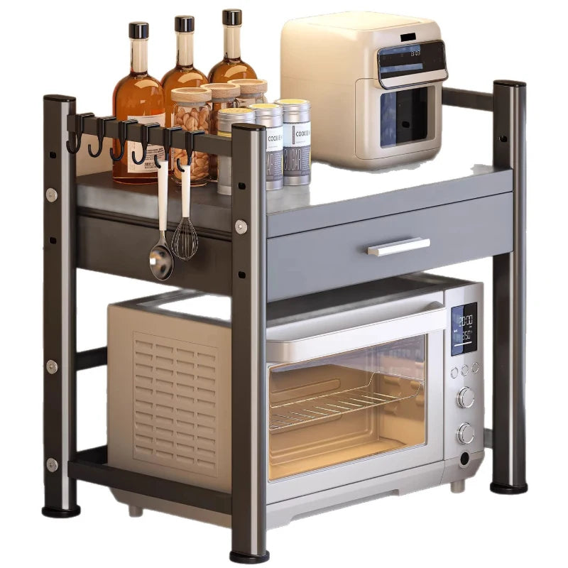 rangement cuisine tiroirs acier inoxydable gris noir moderne batteur cuillères couteaux toaster friteuse