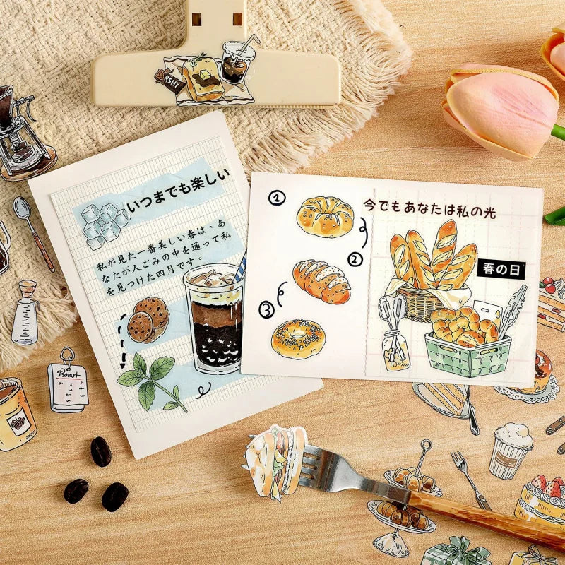 sticker illustratif cartoon nourriture animaux cuisine paysages opaques variés álbum scrapbooking