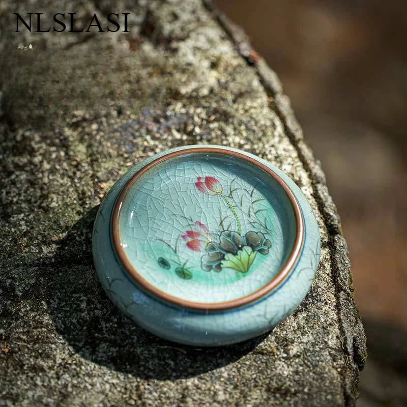 boîte thé bleu blanc rouge peinture chinoise artisanale tasse inclusion montagne fleur
