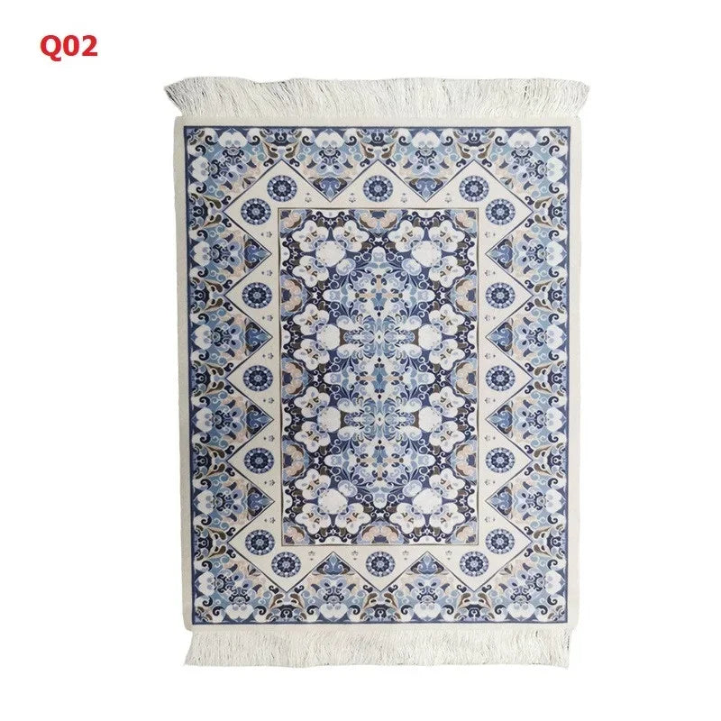 tapis ornements floraux rouge bleu beige classique ethnique tissage fin