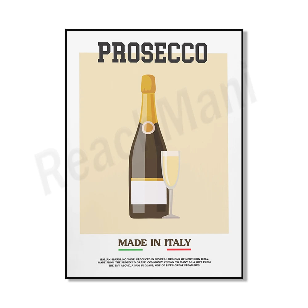 Affiche publicitaire pour le prosecco, un vin effervescent italien produit dans plusieurs régions du nord de l'Italie et reconnu comme l'un des grands plaisirs de la vie.