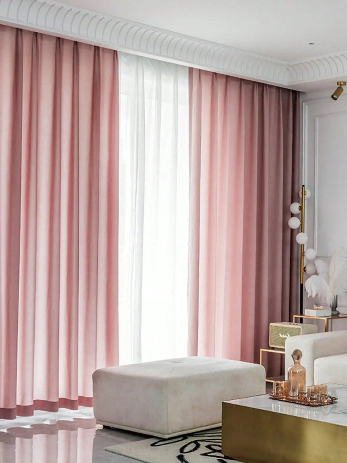 rideau moderne rose pâle polyester opaque unicolore chambre salon 210cm 241cm 270cm