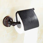 accessoires salle bain bronze noir élégants motifs floraux classiques porte serviettes savon papier hygiénique