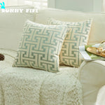 coussin patchwork géométrique bleu gris moderne 45x45cm polyester cotonversible décoration intérieure