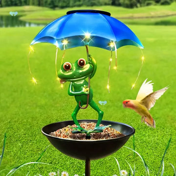 statue solaire grenouille oiseau mangeoire lumiere led exterieure decoration jardin moderne vert bleu noir