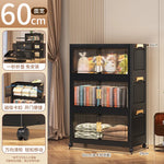 meuble rangement noir grille transparente moderne roulettes pliable grande capacité