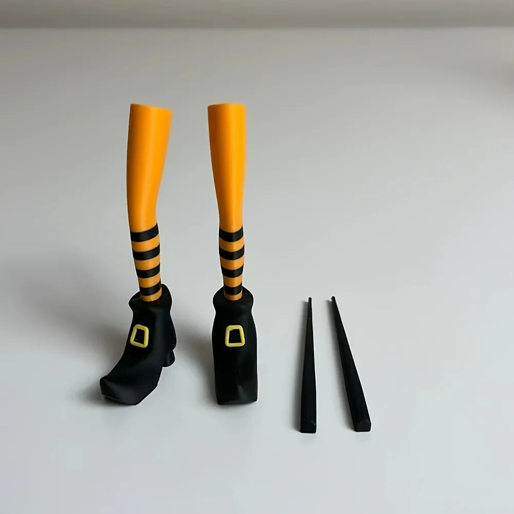décoration jardin sorcière orange noir talons dorés rayures halloween adhésif pot fleurs fantaisie