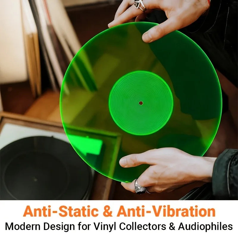 tapis platine vinyle disque rayures concentriques vert moderne protection film 300mm diamètre 3mm épais