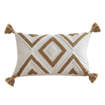 coussin décoratif nordique brodé motif géométrique beige moutarde orange brun boho chic