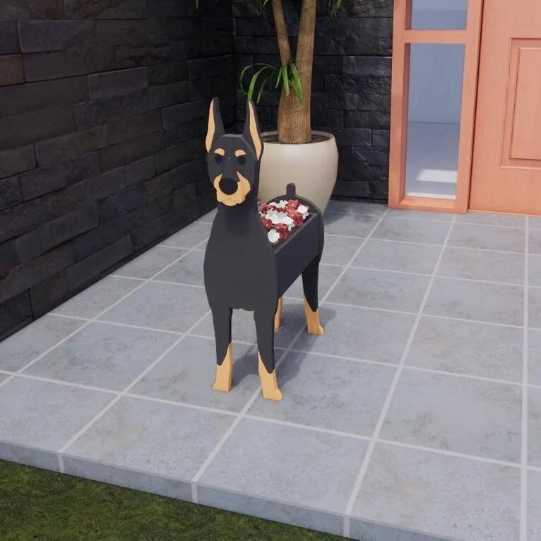 cache pot chien forme cartoon blanc beige marron noir rose vert détails visage plante