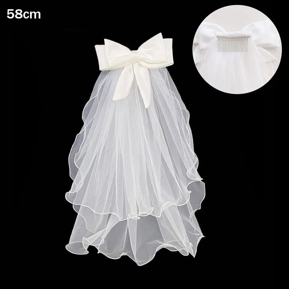 voile mariée blanc tulle fin noeuds satinés clips élégants classiques deux couches transparents