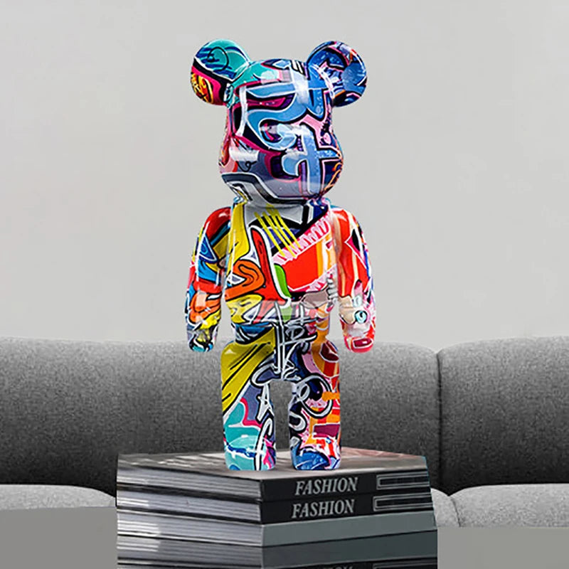 figurine ours multicolore graffiti résine contemporaine décoration intérieur table chambre erotique
