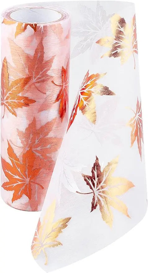 ruban décoratif feuilles d'erable or bronze argent blanc moderne 15cm 10yards