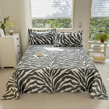 lit moderne couverture rayures zèbre gris blanc décoration animaux chambre maison