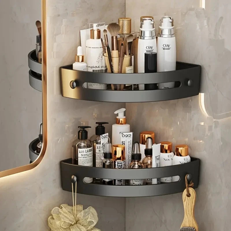 étagère salle bain noir moderne imperméable plastique vis fixation organisateur rangement douche