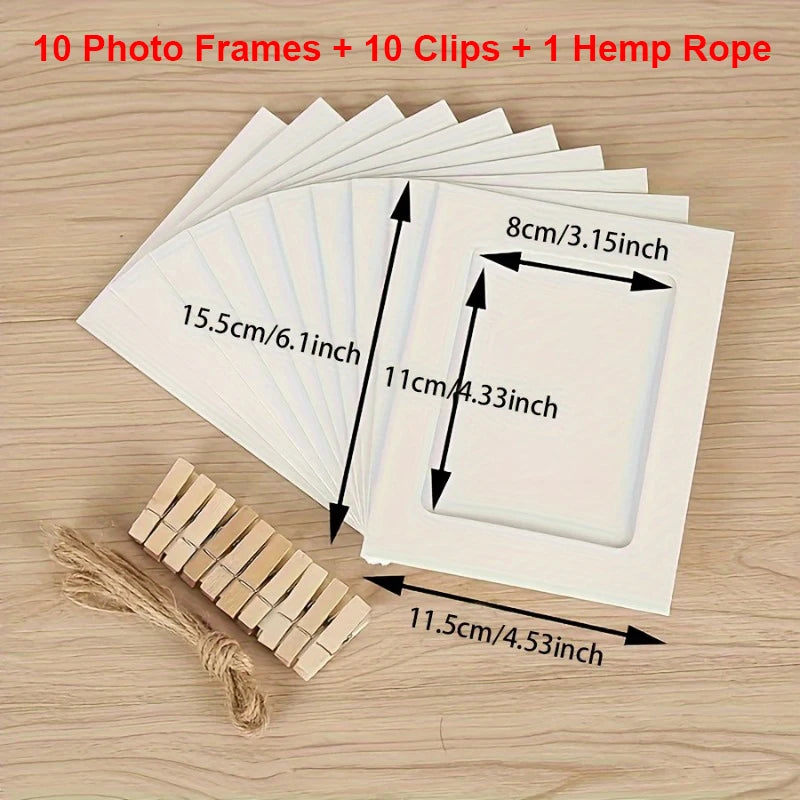 cadres photo papier kraft vintage clips bois cordelette décoration mur anniversaire mariage fêtes