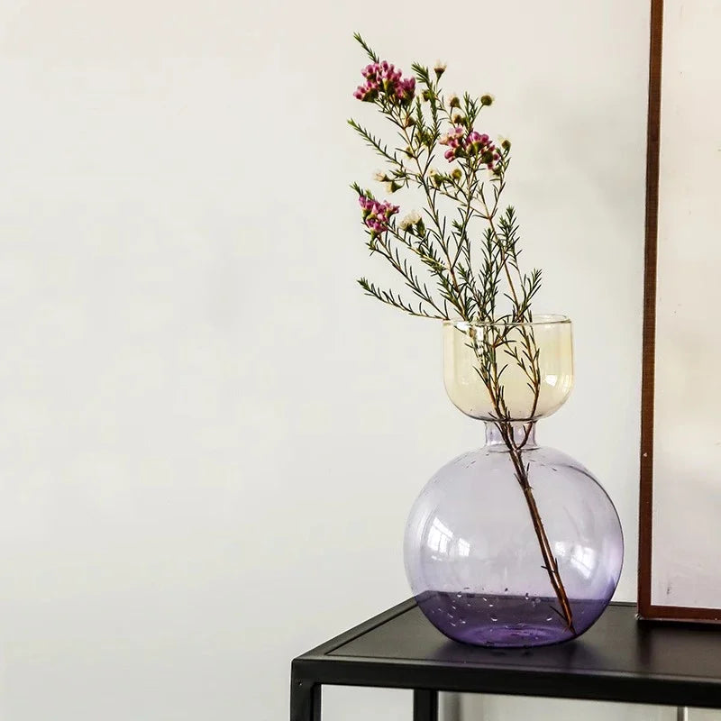 vase verre rose violet moderne décoration maison fleurs séchées minimaliste table ornement
