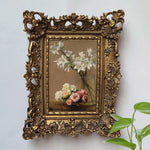 cadre photo résine opaque baroque floral vintage or beige blanc