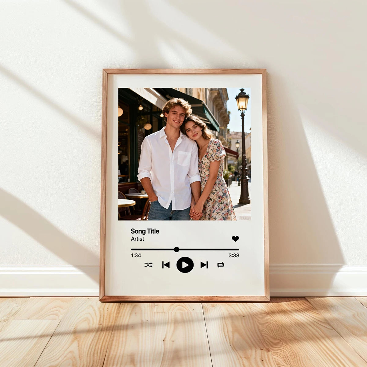 cadre photo rectangle vertical moderne minimaliste marron clair fond blanc texte imprimé musique paroles