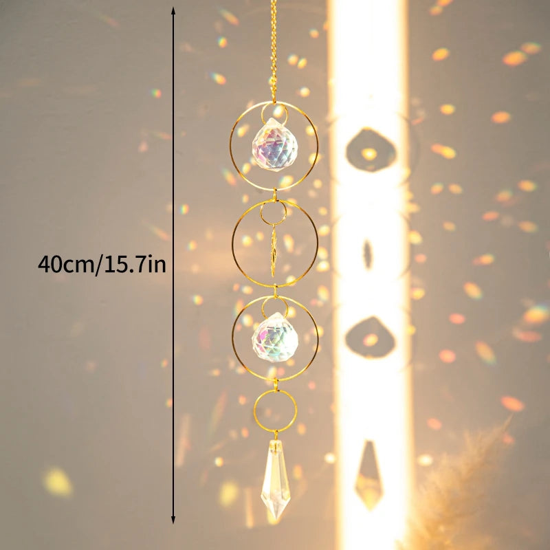 pendentif boho cristal multicolore soleil lune étoiles cosmique or argent