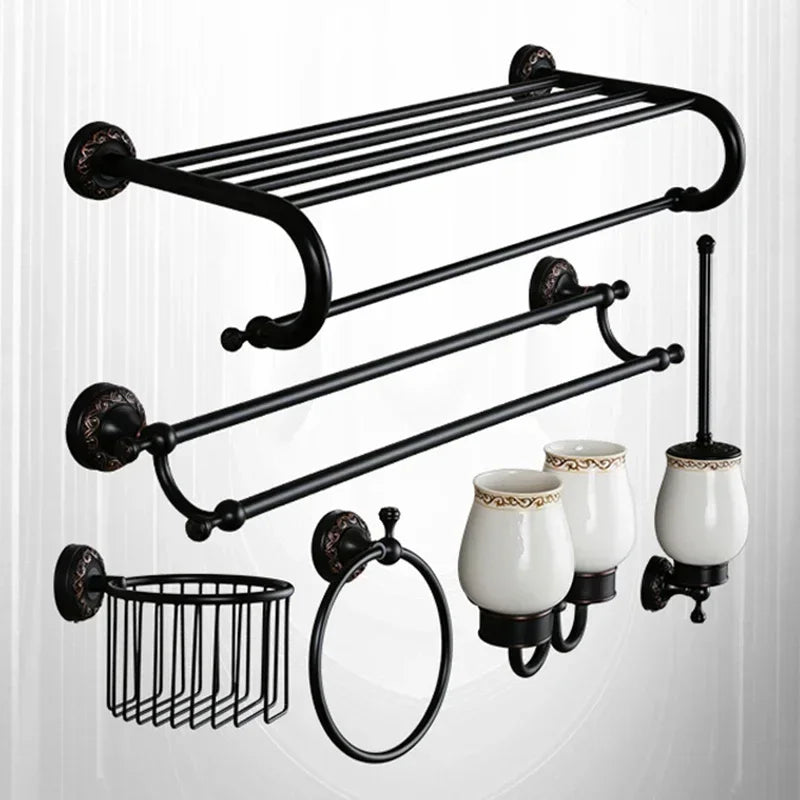 accessoires salle bain bronze noir classique porte serviettes savon papier hygiénique toilettage métal finition