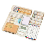 boîte rangement moderne beige clair plastique lisse réutilisable documents carnet stylos calculatrice