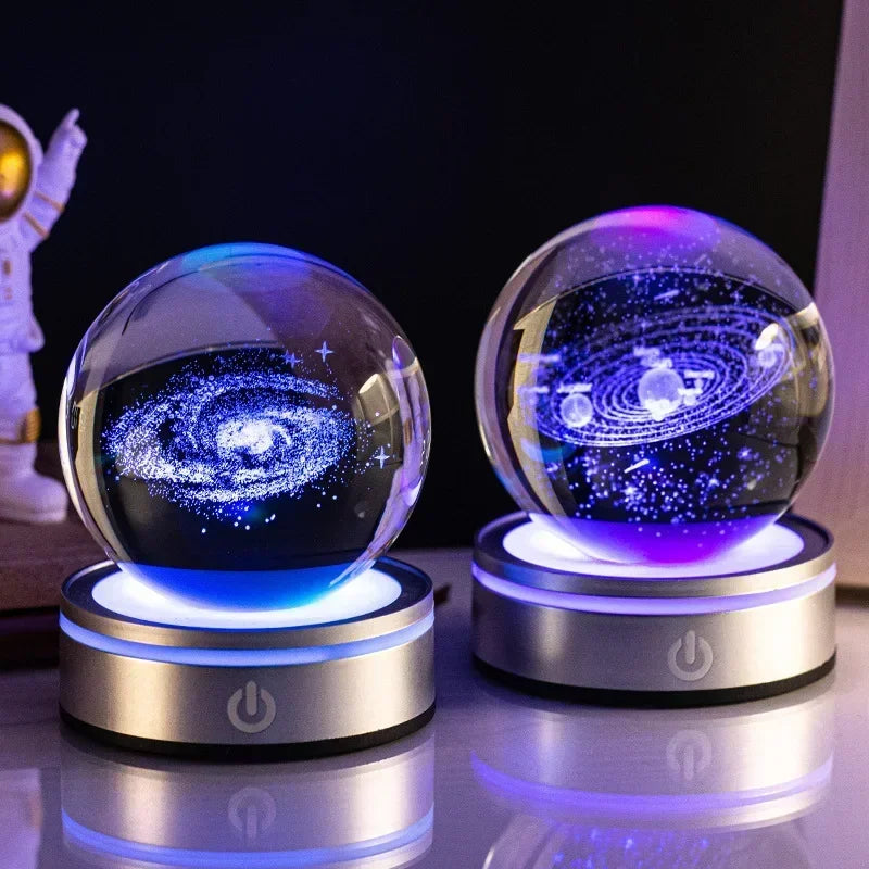 veilleuses boule cristal galactique planètes étoiles moderne lumière led transparentes enfants chambre deco table
