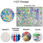 toile broder fleurs cœur 14CT 40x50cm fils instructions moderne art floral